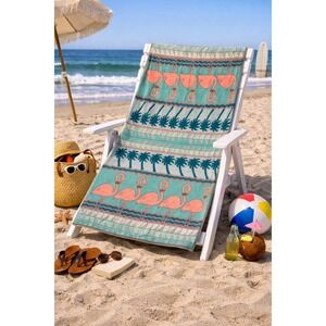 Vintage Seven Seas Flamingo Palm Tree Beach Towel Turquoise Pink 37x68 Brazil